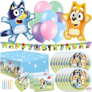 Bluey Birthday Decorations, Party Supplies with Balloons, Serves 16