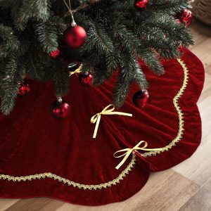 Arrowbash Red 48 Inch Christmas Tree Skirt Velvet Scallop Ddge