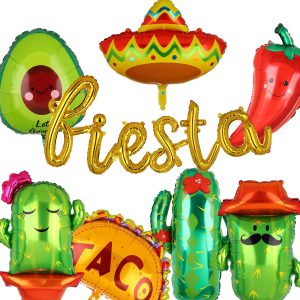 Mexican Party Decor Fiesta Balloons Taco Cactus Sombrero Mylar Balloon Set