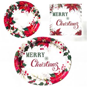 Dereinwo 100 Pcs Christmas Paper Plates and Napkins Set