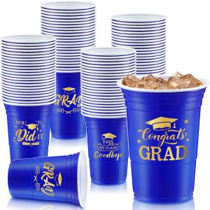Yinder 48 Pcs Disposable Graduation Party Plastic Cups, 16 oz Graduations Decorations 2026 Grad Stadium Cups, Hot Cold Drinks for Graduation Party Favors (Blue and Gold)