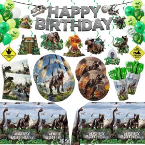 207pcs Dinosaur Party Decorations Plates Napkins Dino Birthday Supplies