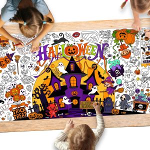 Halloween Activity Poster, 31.5 x 72 Inch Halloween Craft Paper Coloring Banner, Halloween Tablecloth for Kids, Halloween Decorations for School Party, Classroom Activities and Special Events