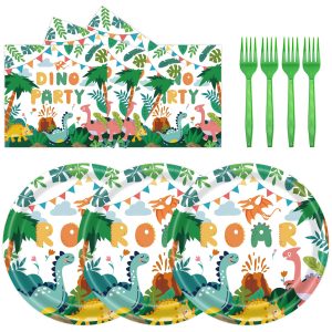 72pcs Dinosaur Plates and Napkins Party Decorations, 7inch Dino Birthday Cake Dessert Paper Plates Cake Dessert Dinosaur Party Napkins Disposable Tableware Supplies Set for Birthday Baby Shower Favors