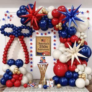 Red White Blue Balloons Arch kit 4th of July Navy Royal Blue Red Sand White Gold Balloon Star Foil Balloon for USA 250th Anniversary Independence Memorial Graduation Patriot Birthday Party Decoration