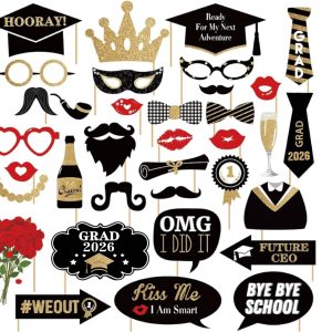 Happy Graduation 2026 Photo Booth Props 35pcs Funny Large Graduation Photo Props Class of 2026 Grad Decor with Sticks for Kids Boy Girl Women Men Graduation Party Favors Supplies Decorations