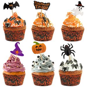 FEPITO 60 Piece Halloween Decoration Toppers - Toothpick Flags Markers for Party Decor