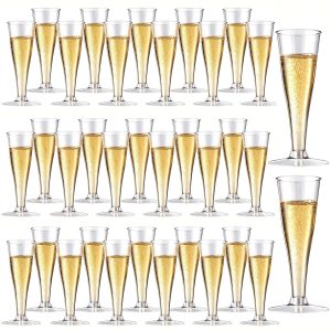 Lazyshine Plastic Champagne Flutes Disposable Wine Glasses, 40 Pack 4.5Oz Clear Cocktail Mimosa Cups for New Year Eve Party Supplies Wedding Engagement Decor, Copas De Plastico Para Brindis