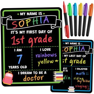 First and Last Day of School Sign Board - Reusable, Double-Sided Chalkboard