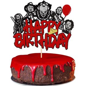 1 PCS Halloween Horror Happy Birthday Cake Topper Glitter Have a Killer Themed Cake Decoration for Horror Classic Movie Theme Kids Halloween Party Cake Decorations