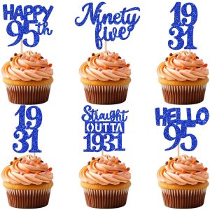 30 PCS 95th Birthday Cupcake Toppers Glitter Ninety Five Happy 95 Straight Outta 1931 Cupcake Picks for Cheers to 95 Fabulous 95th Birthday Anniversary Party Cake Decorations Supplier Blue