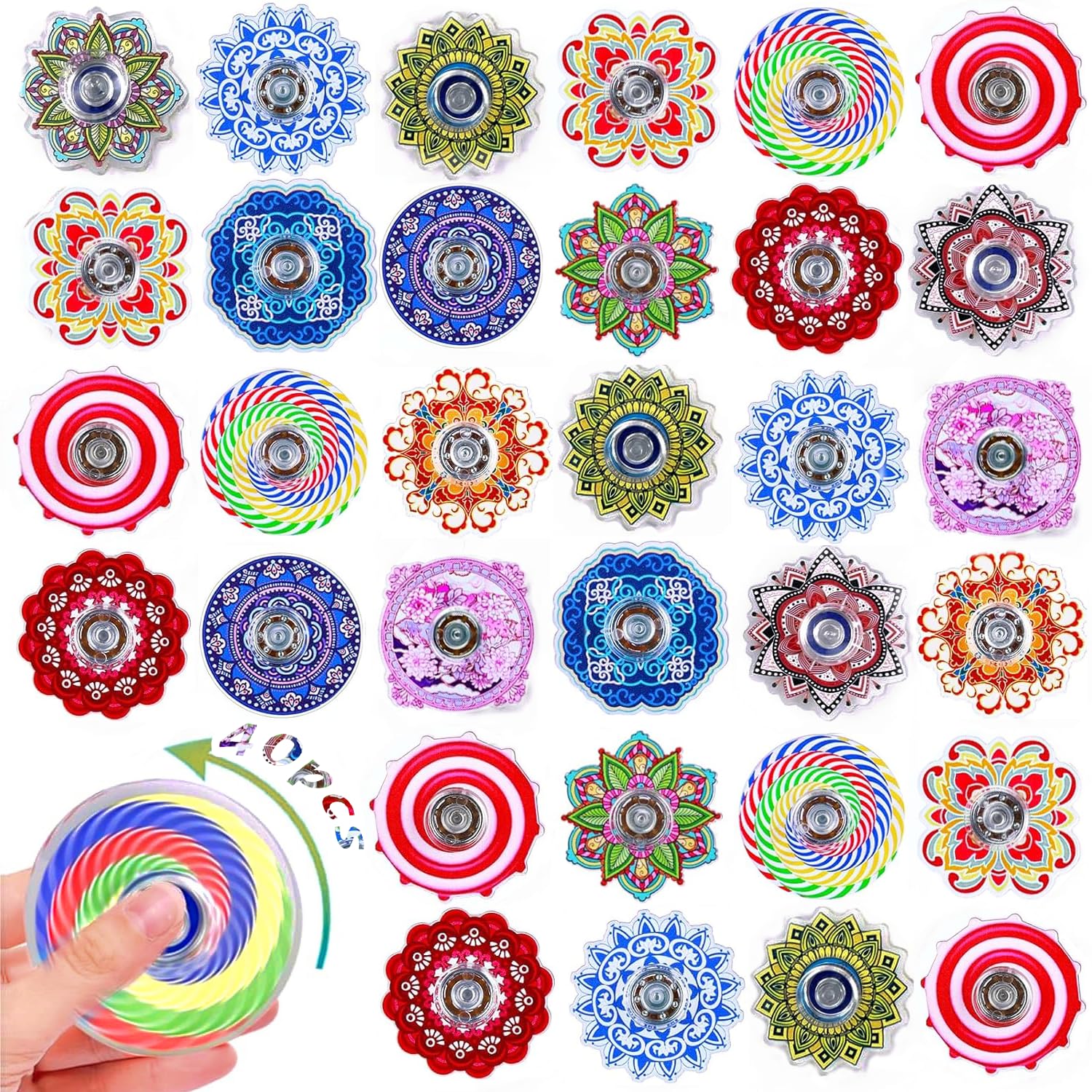 40 Pack Fidget Toys Bulk, Mini Fidget Spinners, Classroom Prizes for Kids