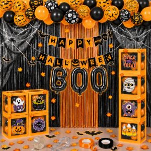 128 Pcs ​Halloween Party Decorations, Halloween Party Supplies - Balloon boxes, "HAPPY HALLOWEEN" Banner, "BOO"…