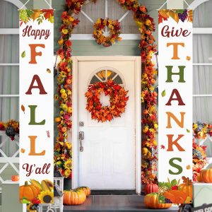 Fall Decorations for Home Welcome & Happy Fall Porch Banner Welcome Signs for Autumn Harvest Thanksgiving Decorations Decor Indoor Outdoor
