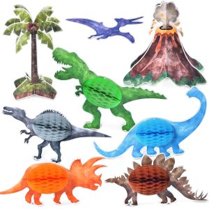 WERNNSAI 8PCS Watercolor Dinosaur Honeycomb Centerpieces Table Toppers
