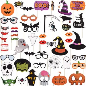 Boao 48 Pcs Halloween Photo Booth Props Scary DIY with Sticks for Party