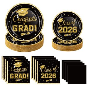 2026 Graduation Plates and Napkins Set, Disposable Tableware, Serves 50