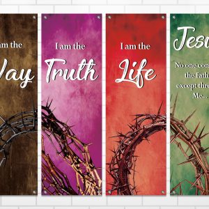 4Pcs Easter Church Banners for Sanctuary Wall Religious Banners Hanging Backdrop Praise Hanging Sign with Scripture Bible Verses Banner Easter Banner for Church School Decor(Crown of Thorns)