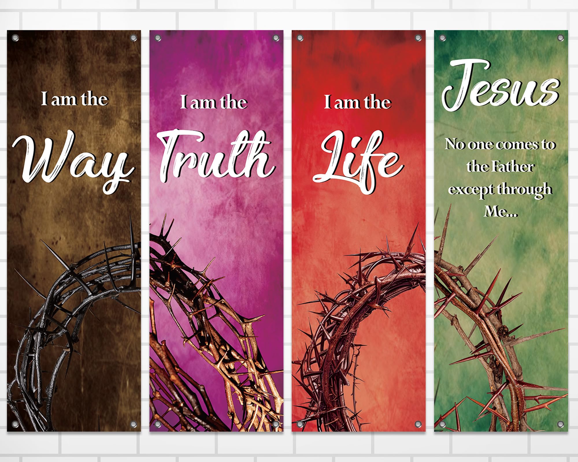 4Pcs Easter Church Banners for Sanctuary Wall Religious Banners Hanging Backdrop Praise Hanging Sign with Scripture Bible Verses Banner Easter Banner for Church School Decor(Crown of Thorns)