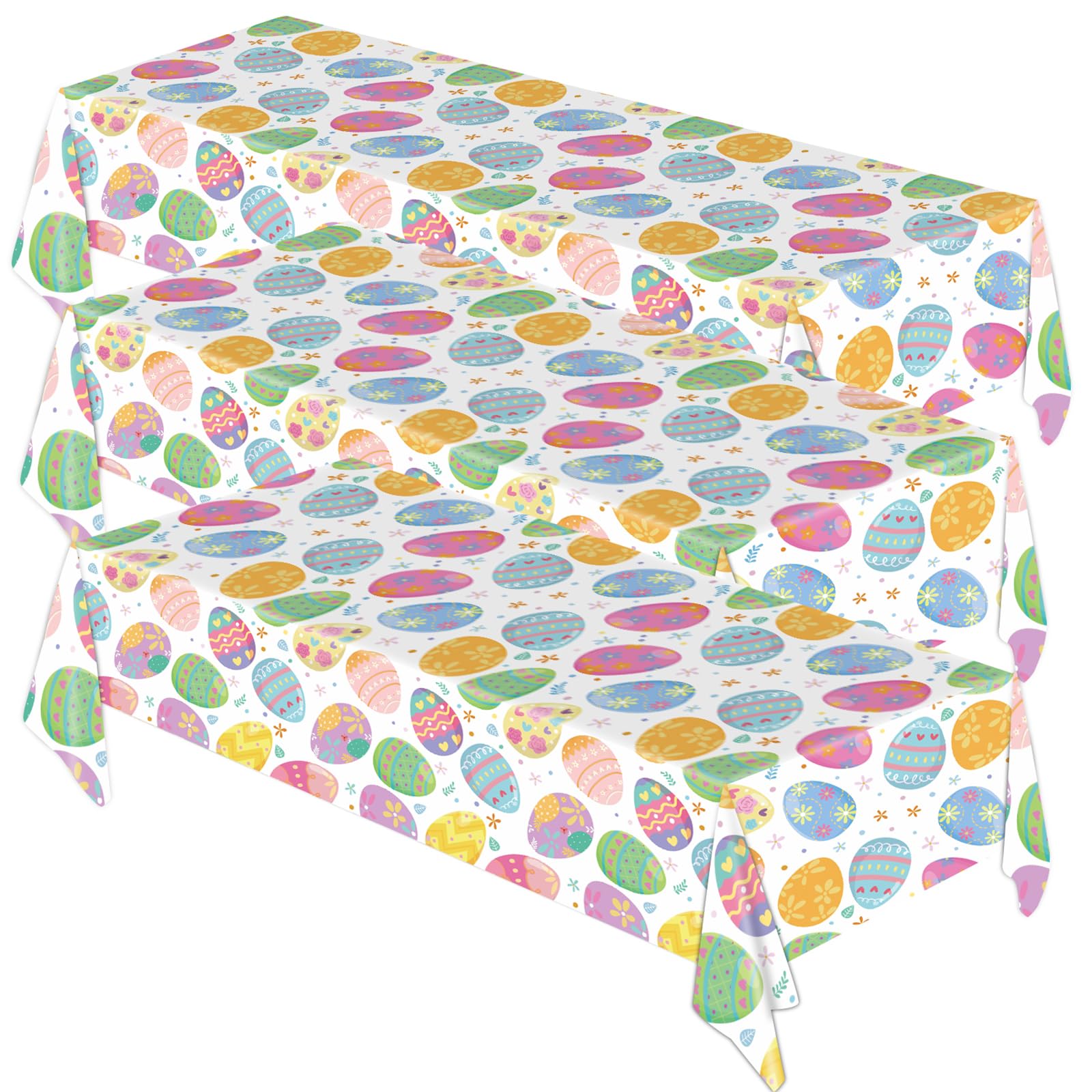 BeadRiver 3 Pack Easter Tablecloth - Colorful Easter Eggs Table Cloth, Disposable Plastic Rectangle Table Cover for Easter Party Decorations, Spring Table Decor, Home Kitchen Dining Party Supplies