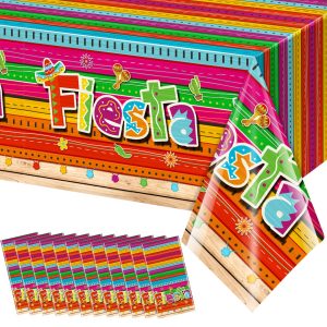 Jectivs 12 Pieces Mexican Fiesta Party Tablecloth Decorations,Plastic Cinco De Mayo Printed Table Cloth Table Cover for Fiesta Taco Night Birthday and Mexican Themed Party Supplies, 54 x 108 Inch