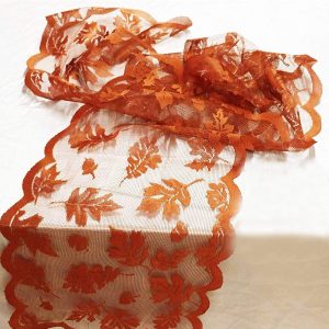 Fall Table Runner Thanksgiving Decorations 13 x 72 Inch Maples Leaves Lace