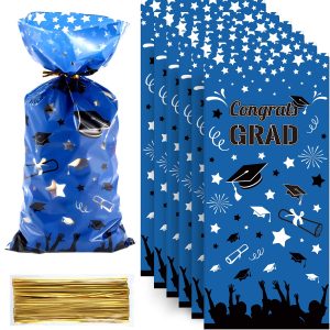 Chuangdi 2026 Graduation Candy Bags Graduation Treat Goodie Bags Graduate Party Gift for Grad Party Favors, 100 Pack(Blue)