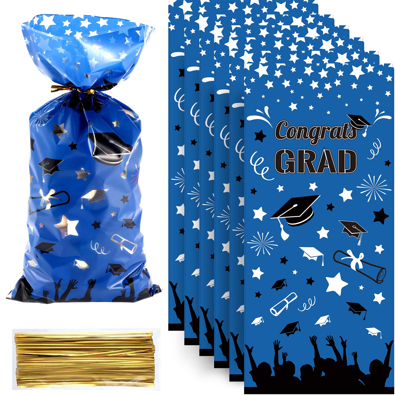Chuangdi 2026 Graduation Candy Bags Graduation Treat Goodie Bags Graduate Party Gift for Grad Party Favors, 100 Pack(Blue)