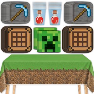 Minecraft Birthday Decorations for Party, Tablecloth, Plates, Napkins, Cups