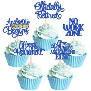 30 PCS Happy Retirement Cupcake Toppers Officially Retired Cake Toppers No Work Zone Adventure Begins Cupcake Picks for Retirement Theme Farewell Birthday Party Decorations Supplies Dark Blue