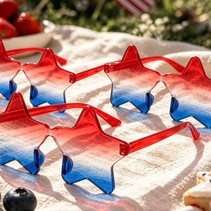 Star Glasses 3 PCS for Women Men, USA Red White Blue Rimless Star Shaped SunGlasses Accessories-One Size Fits All, Patriotic 4th of July Party Outfit for Beach Pool Birthday Party Favors Gifts
