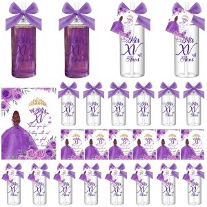 Honeydak 25 Sets Quinceanera Party Favors Tumbler Lids Straws, Purple