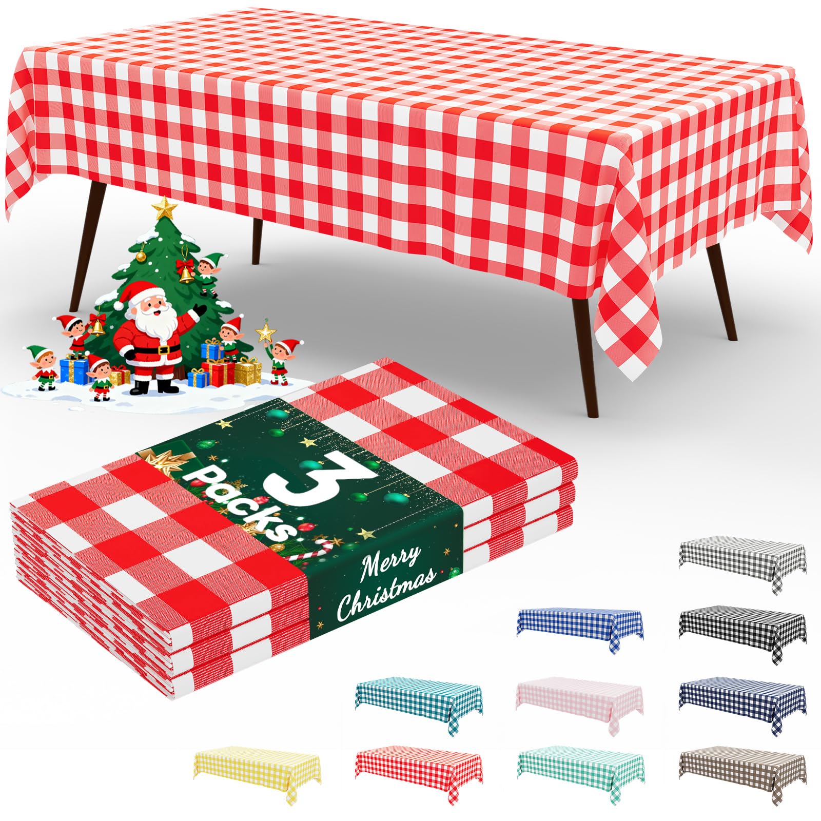 Smiry Disposable Rectangle Plastic 54 x 108 Inch Table Cloth 3 Pack