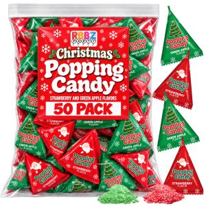 Christmas Popping Candy Bulk – 50 Pack Individually Wrapped Holiday Candy – Stocking Stuffers for Kids – Xmas Party Favors, Classroom, Holiday Goodie Bag Fillers, Kids Christmas Treats, and Birthday P