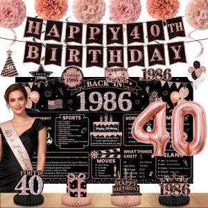 40th Birthday Decorations for Women, 1986 Happy 40th Birthday Decorations