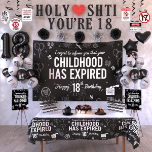 18th Birthday Decorations For Boys Includes Banner, Backdrop, Tablecloth, Latex Balloons, Foil Balloons, Cake Topper, Cupcake Toppers & Hanging Swirls