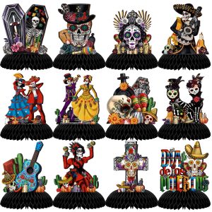 12Pcs Dia De Los Muertos Table Honeycomb Centerpieces Party Supplies Kids