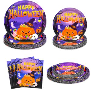 qonimi Halloween Plates and Napkins Set Serve 25 Disposable Tableware 75Pcs