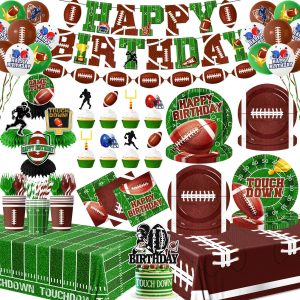 Football Birthday Party Decorations, 191Pcs Football Party Supplies Includes Plates,Napkins,Cups,Tablecloth,Banner,Hanging Swirls,Honeycomb,Balloons,Cake Topper for Game Day Tailgate Party Decorations