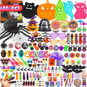 600Pcs Halloween Party Favors, Halloween Toys Bulk Fidgets for Party Supplies, Halloween Treats Non Candy, Goodie Bag Stuffers, School Gifts Classroom Carnival Prizes, Treasure Box Toy Chest