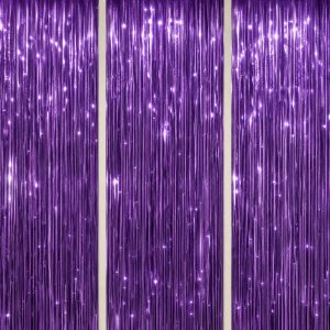 DECOCKRAT 3 Pack Foil Fringe Backdrop - Purple Shiny Tinsel Curtains for Party Decoration/Photo Booth Props - 3.3x8.2 FT Metallic Foil Backdrop for Birthday, Wedding, Graduation, Christmas.