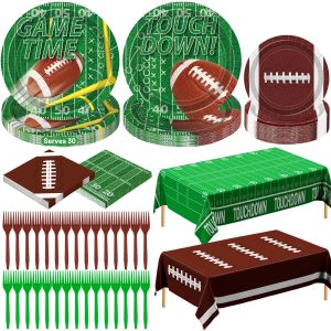 122 Pcs Football Plates and Napkins Serves 30 Guests Football Table Cloth