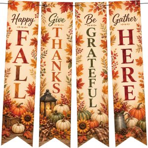 Thanksgiving Decorations - 4 PCS Vertical Fall Harvest Hanging Banners