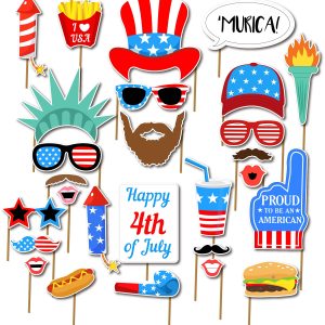 7-gost 27PCS 4th of July American USA Independence Day Photo Booth Party Props Masks Decorations