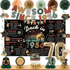 Roetyce 70th Birthday Decorations, Colorful Vintage Back in 1956 Poster | Cheers To 70 Years Banner Balloons Hanging…