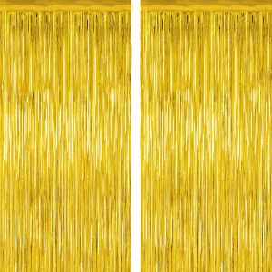 2 Pack Gold Tinsel Backdrop, 3.28 FT x 7.05 FT Metallic Fringe Curtain, Gold Color Graduation Backdrop Party Streamers, Party Supplies Door Decorations for Birthday Anniversaries