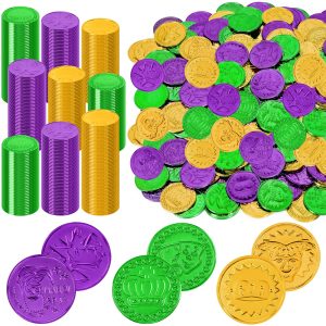 120 PCS Mardi Gras Decorations, 1.4 in Plastic Gold Coins, Purple Gold Green Mardi Gras Coins Fake Coins Mardi Gras Tokens, Mardi Gras Party Supplies Costume Accessories for Parade Maskquerade