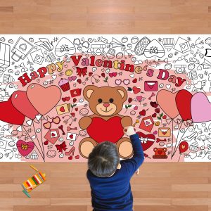 OHOME Valentines Giant Coloring Poster/Tablecloth-Valentines Day Gifts for Kids Classroom School-30 x 72 Inches Jumbo Coloring Banner Kids Crafts Games Activities Toys Decor Party Decorations