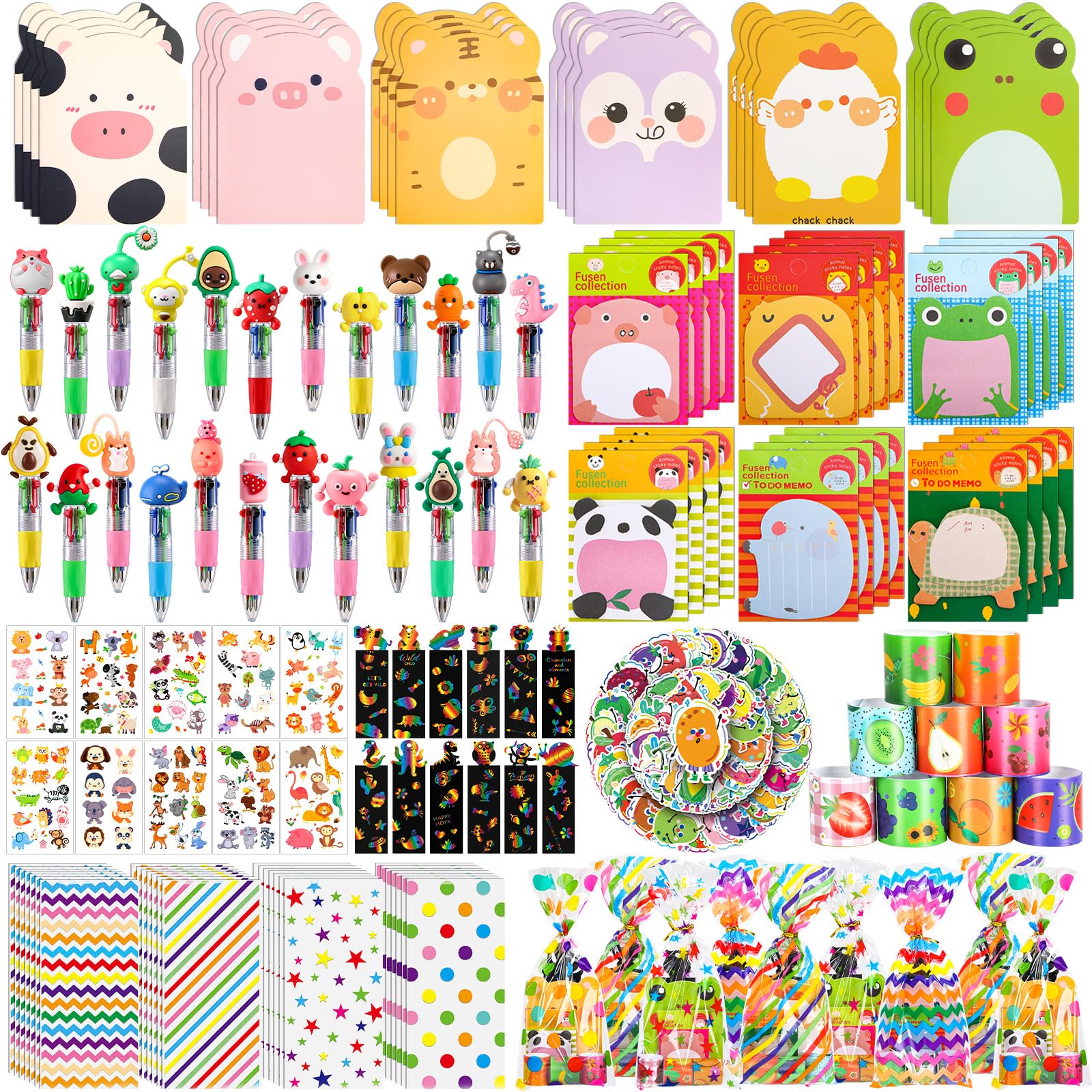 SZCECHRE 24 Pack Back to School Classroom Gifts Set with Classic Animal &Fruit Designs for Teens,Goodie Bags with Multicolor Pen for Birthday Stuffers Rewards Prizes Party Favors
