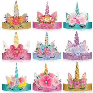 Gersoniel Unicorn Birthday Hats for Kids, Paper Crown Set, Unicorn